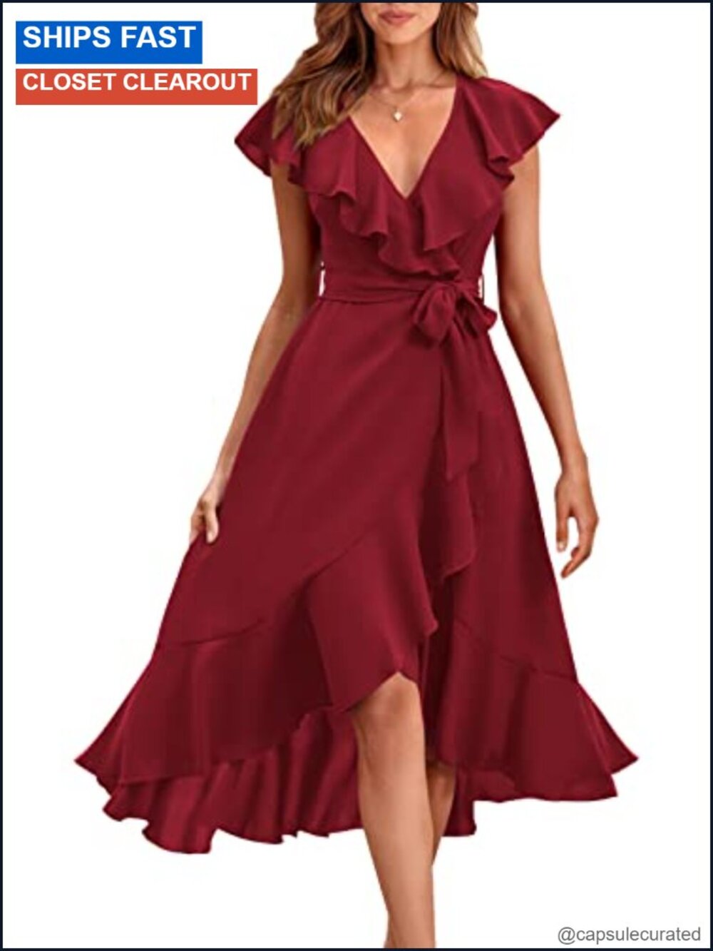 Womens Summer Midi Dress Cross V Neck Short Sleeve Ruffle Hem Boho Beach Casual